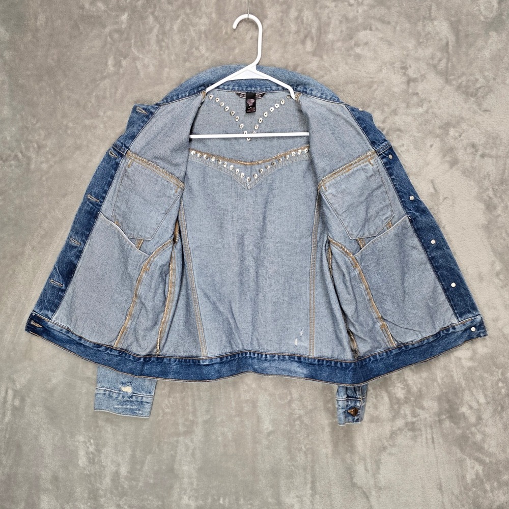 Victorias Secret Womens Medium Denim Jacket Studded Embellished Blue Jean Jacket - Picture 4 of 9